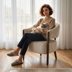 HOMCOM Fotel akcentowy, tapicerowany fotel z ramą i nogami z litego drewna, beżowy | Aosom PL