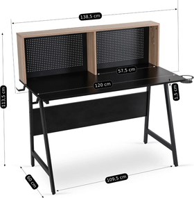 Biurko z nadstawką i tablicą perforowaną Ice 138,5 cm, czarny/dąb sonoma