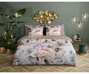 Szara/brązowa pościel jednoosobowa z satyny bawełnianej 140x220 cm Colinda – Descanso