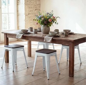 Stołek MCW-A73 (zestaw 4 szt.) Drewniane siedzisko,  białe