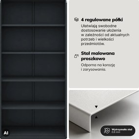 Witryna przeszklona metalowa wysoka z zamkiem antracytowa, 900x1850x400 mm: AMELIA
