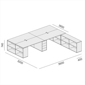 Zestaw biurek biurowych BLOCK B05, 4 stanowiska z przestrzenią do przechowywania, 360 × 320 cm, biały/pomarańczowy