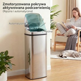 HOMCOM Kosz na śmieci z czujnikiem ruchu 50 L, automatyczny kosz ze stali nierdzewnej do kuchni, srebrny | Aosom PL