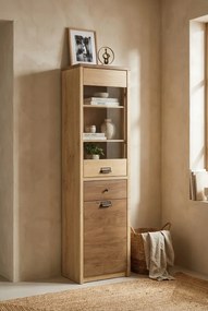 Wysoka witryna szklana dąb cremona + dąb lefkas K7-C32