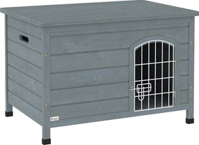 Buda PawHut dla psów, domek z drzwiami, transportowa klatka, domek dla zwierząt, świerk, szary
