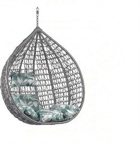 Szare wiszące krzesło KOKON bez stojaka, zielono-biała poduszka