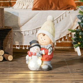 HOMCOM Elf z bałwanem, ogrodowa figurka, 4 diody LED, na baterie, 25 x 18 x 45,5 cm