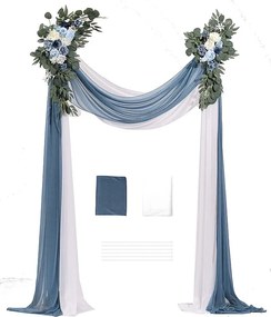 Łuk Ślubny SucceBuy Zestaw Sztucznych Kwiatów do Łuku Ślubnego - Niebieski, 2 Kwiaty i 2 Zasłony