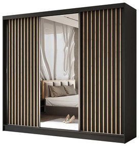 Szafa przesuwna - Lamel z lustrem 240 cm, czarny mat
