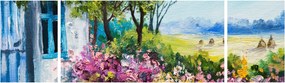 Obraz ogrodu przed domem, obraz olejny (170x50 cm)