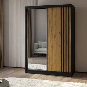 Szafa Przesuwna NELVIA 150 cm z Lustrem Szafa Dwudrzwiowa Czarna