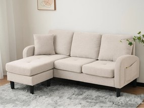 Narożnik z szezlongiem - 3 miejsca - tkanina bawełniana i lniana - Beżowy