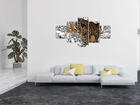 Obraz - Lampart pośród kwiatów (125x70 cm)