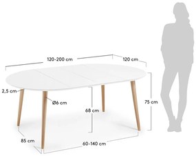 Biały rozkładany stół z białym blatem ø 120 cm Oqui – Kave Home