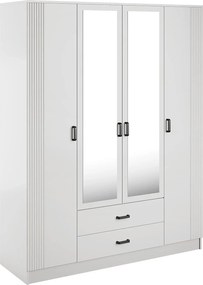 Biała czterodrzwiowa szafa z ryflowaniem i lustrem C8-F56