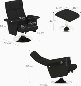 HOMCOM Masażer fotel z podnóżkiem, regulowane oparcie, 78 x 95 x 88 cm, czarny