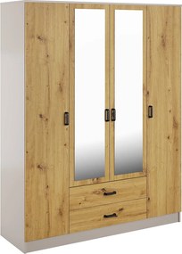 Czterodrzwiowa szafa z lustrem w kolorze kaszmir + dąb artisan R0-W23