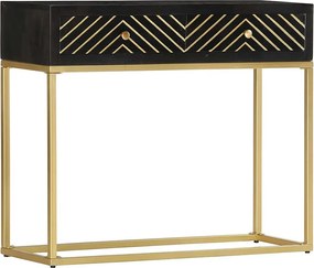 Konsola stołowa Czarno-złota 90x30x75 cm Z litego drewna mango z 2 szufladami i stalową ramą - Styl Przemysłowy