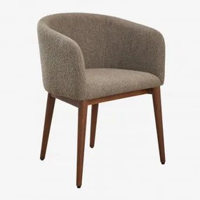Krzesło Do Jadalni Bunia Tapicerowane Z Podłokietnikami Madera Oscura | Dark Brown Wood & Bouclé Pszenica Brązowa - Sklum