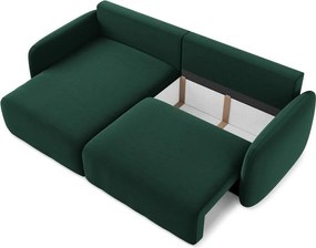 Ciemnozielony aksamitny rozkładany/ze schowkiem narożnik (lewostronny/z szezlongiem) Kalena – Makamii