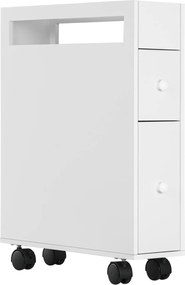 HOMCOM Biała szafka łazienkowa na kółkach smukły design z 2 szufladami praktyczne przechowywanie | Aosom PL