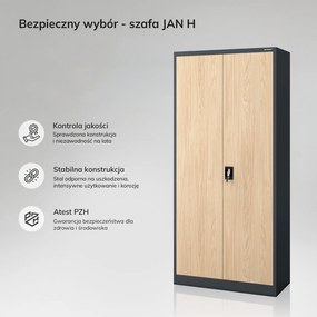Szafa biurowa wysoka Eco Design Jan H, 90x40x195 cm, antracyt/dąb sonoma