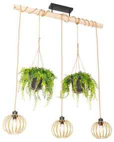 Rustykalna lampa wisząca złota z drewnem 3-światłowa - Yura