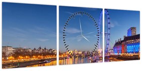 Obraz London Eye (z zegarem) (90x30 cm)