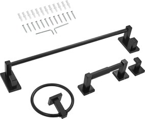 Akcesoria Łazienkowe SucceBuy 4PCs, Ścienny Wieszak na Ręczniki ze Stali Nierdzewnej 59,5 cm z Kółkiem na Ręcznik, Hak na Szlafrok i Dzierżawka na Papier Toaletowy