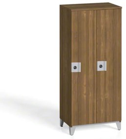 Drewniana szafka ubraniowa S4 na nogach, 2-drzwiowa, 1400 x 600 x 400 mm, demontaż, zamek obrotowy, orzech