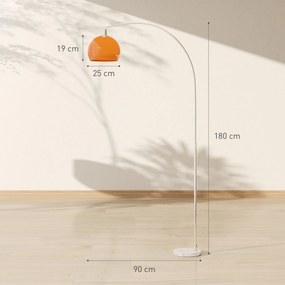 HOMCOM Lampa łukowa z przełącznikiem nożnym, z marmuru, metalu i tworzywa sztucznego, 26x90x180 cm, Biały i Pomarańczowy