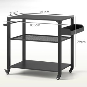 Outsunny Wyspa Kuchenna na Zewnątrz, Wózek Grillowy z Półką na Zapasy, Uchwytem, 4 Kołami, Wózek Kuchenny, Taras, Ogród, Metal, Czarny