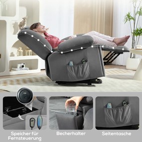 HOMCOM Elektryczny fotel z pomocą przy wstawaniu, miękki aksamitny materiał, porty USB