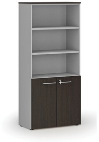 Szafa biurowa kombinowana PRIMO GRAY, drzwi na 2 poziomach, 1781 x 800 x 420 mm, szary/wenge