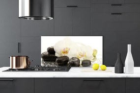 Panel Szklany Równowaga: Kwiat i Gładki Kamień