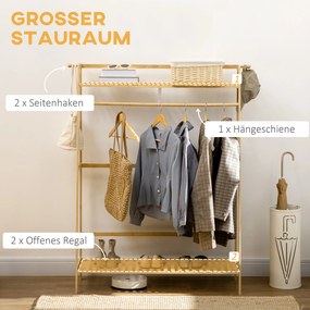 HOMCOM Wieszak z bambusa, 2 haczyki, drążek, 2 półki, 114 x 40 x 139 cm