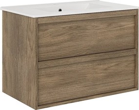 Wisząca szafka łazienkowa z wbudowaną umywalką - Ciemnodrewniany - 80 cm - UBRILA