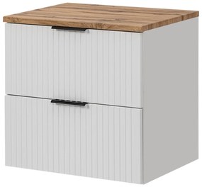 Zestaw Szafka umywalkowa biała ASTROS 60 x 46 cm White z dębowym blatem OAK