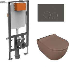 Zestaw LERA stelaż podtynkowy WC z miską wiszącą LERA i przyciskiem w kolorze Cappuccino