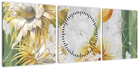 Obraz - Kwitnące kaktusy, vintage (z zegarem) (90x30 cm)
