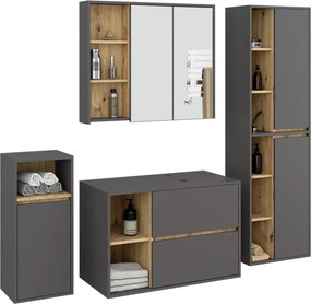 Komplet mebli łazienkowych grafit + dąb artisan  W8-C09
