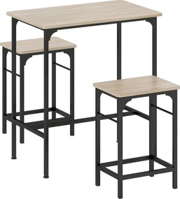 Zestaw stół barowy HOMCOM z 2 stołkami, Antypoślizgowe podkładki, Drewno naturalne