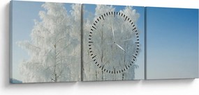 Obraz zaśnieżonego krajobrazu (z zegarem) (90x30 cm)