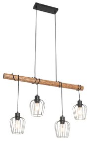 Rustykalna lampa wisząca czarna z drewnem 4-światłowa - Stronk Rustykalny / Vintage Oswietlenie wewnetrzne