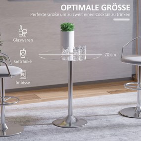 HOMCOM Okrągły Stół Jadalniany ze Szkłem, Metalowa Konstrukcja, Kolor Srebrny