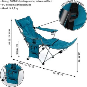 Krzesło kempingowe ze zdejmowanym podnóżkiem, niebieskie