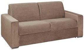 Kanapa 3-osobowa rozkładana z weluru CALITO - Kolor beżowy - Łóżko 140 cm - Materac 14 cm