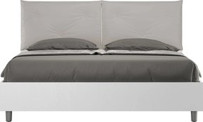 Łóżko podwójne Appia 160x190 cm z pojemnikiem, podwójne podnoszenie, białe drewno jesionowe, poduszki z eco-skóry w kolorze gołębiej szarości