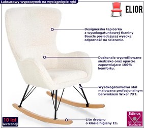 Kremowy fotel bujany boucle na drewnianych płozach P0-T37