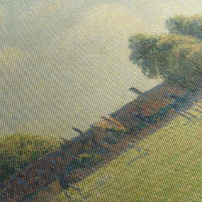 Obraz - Camille Pissarro, Hampton Court Green, reprodukcje (z zegarem) (90x30 cm)